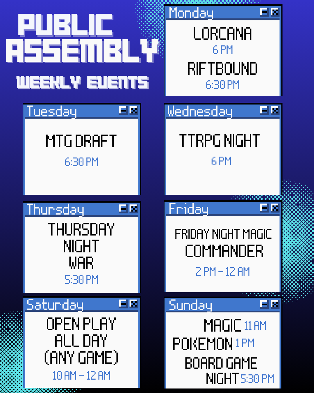 Public Assembly Weekly Events Schedule